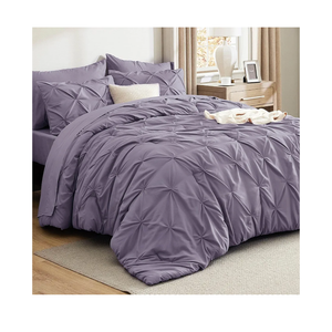 Bedsure Queen Comforter Set Grayish Purple - Bed in a Bag Queen Size 7 Pieces, GentleSoft™ Pintuck Bed Set Gift for Family, Pinch Pleat Grayish Purple Comforter with Sheets, Pillowcases & Shams
