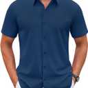 COOFANDY Men's Stretch Dress Shirts Short Sleeve Wrinkle Free Casual Button Down Shirts (M)
