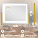 ROLOVE Vanity Mirror with Lights 22"x18", Lighted Makeup Mirror with 10X Magnification, Smart Touch 3 Colors Dimmable, 360° Rotation, Women Gift, Dresser Mount, Bathroom (Gold)