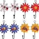 Notakia 8pcs Resin Daisy Flower Wall Hooks Decoration Hanging Coat Hooks Vintage Art Printing Iron Hook Key Hat Towel Wall Mounts Hooks Home Decor