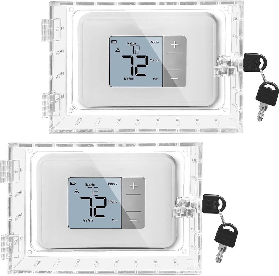 2PCS Large Thermostat Lock Box Cover with Key,Clear Thermostat Cover with Lock Fits Honeywell Thermostat On Wall,AC Lock Box Cover with Key Fits Thermostats 6.5" W x5.0 H or Smaller
