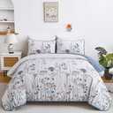Dobuyly Blue Quilt California King Size Floral Botanical King Quilt Bedding Set 3 Pieces Soft Lightweight Microfiber Flower Bedspread Coverlet Set for All Season, 112"x96"