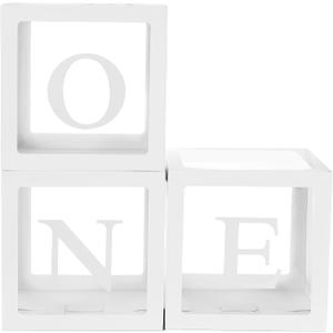 One Boxes for 1st Birthday, 3-Pack Balloon Decorations for Baby Shower with ONE Letters for Boys & Girls 1 Year Old Party Backdrop (White)