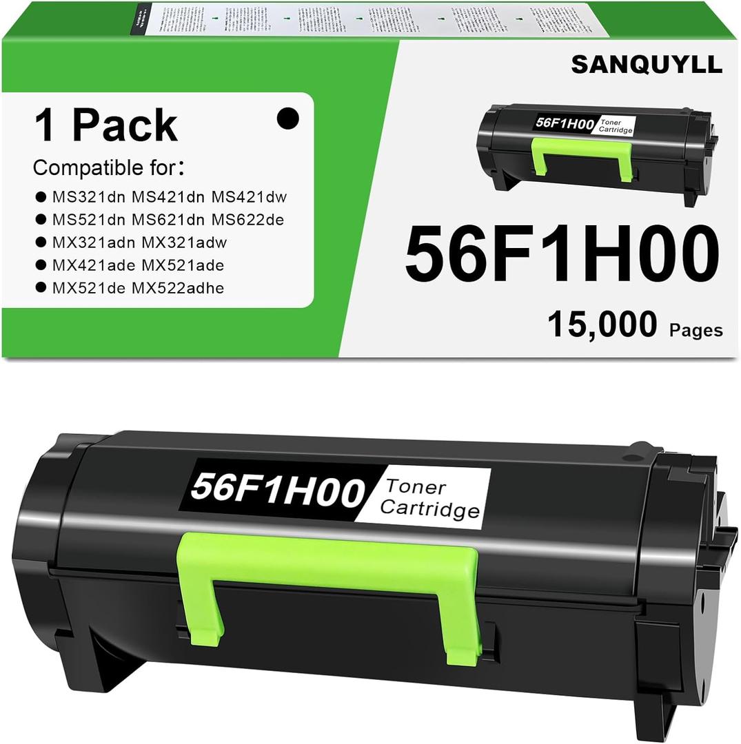 56F1H00 Toner Cartridge MS622de MX321adn Toner Compatible for Lexmark 56F1H00 56F1000 Toner Cartridge for MS321 MS421 MS521 MS621 MS622 MX321 MX421 MX521 MX522 MX622 Printer High Yield 15,000 Pages
