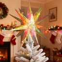 14'' Large Moravian Star Outdoor Light Hanging Christmas Tree Topper with LED Light 3D Iridescent Christmas Moravian Star for Christmas Holiday Home Porch Xmas Indoor/Outdoor Decor