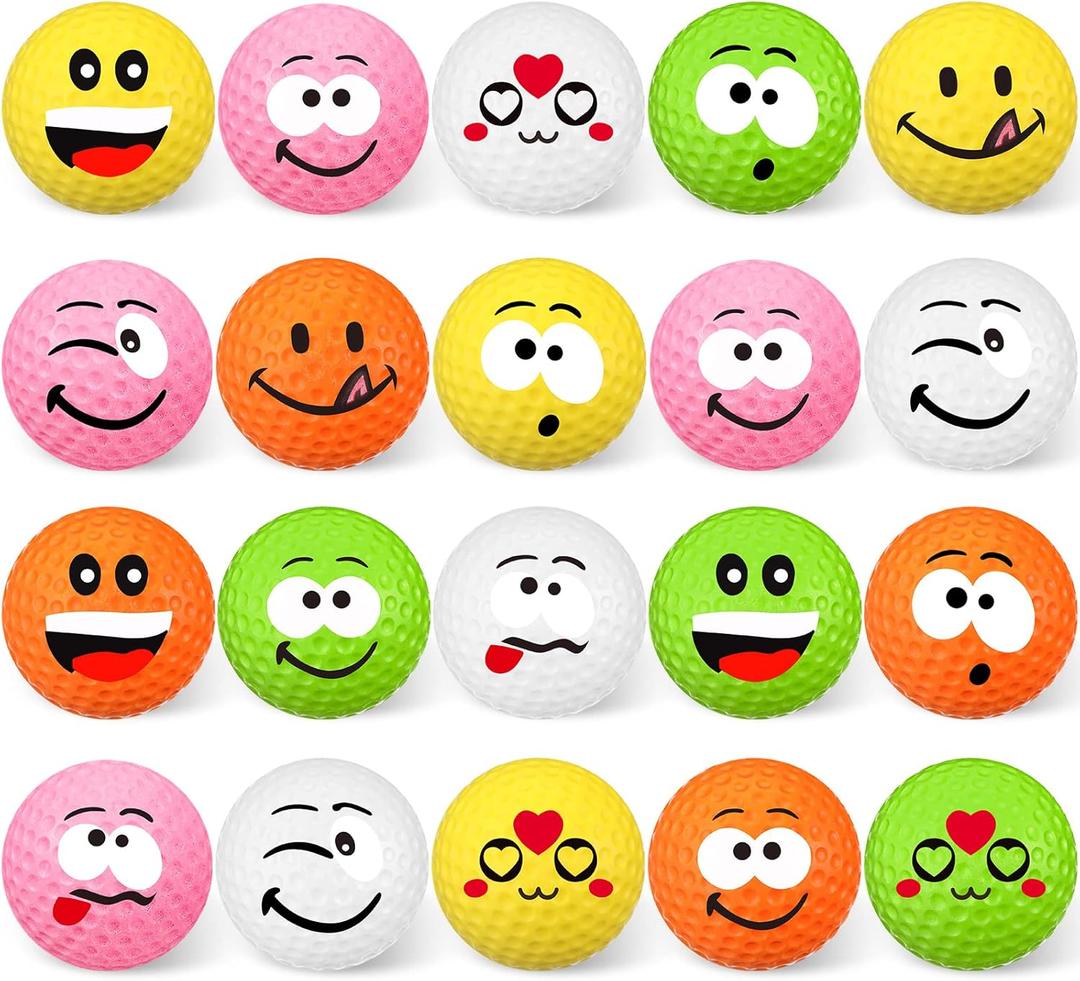 Sumind 20 Pieces Golf Party Favors Smile Stress Balls Foam Practice Balls 1.57 Inch Stress Relief for School Carnival Reward, Summer Novelty Golf Party Gift Bag Filler