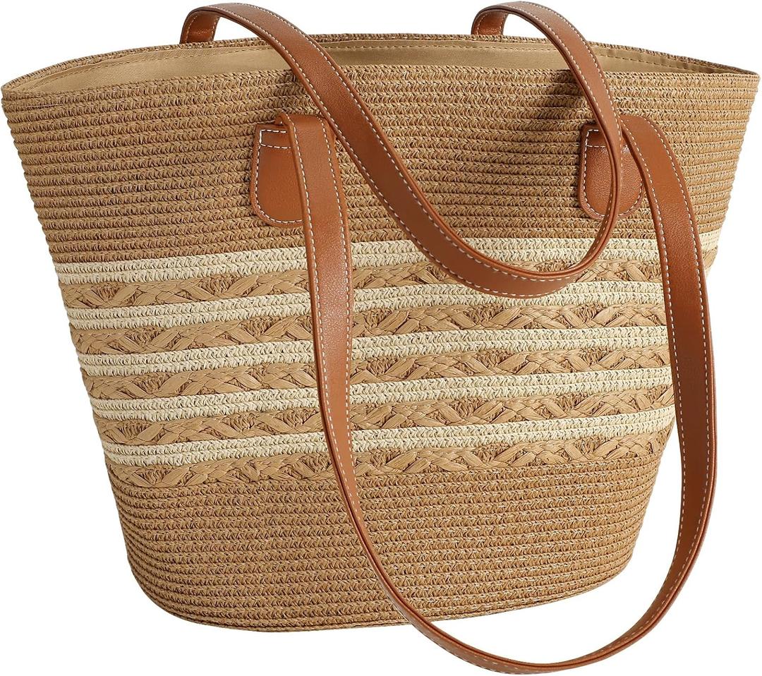 Pleneal Straw Bag For Women, Summer Straw Beach Handbags Large Shoulder Purses Woven Tote Bag