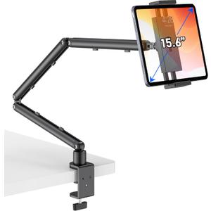 iPad Holder for Desk, Adjustable Tablet Arm iPad Desk Mount with C-Clamp, 30" Foldable Long Arm & 360 Rotation, Fits 4.7"15.6" i Pad Pro/Air/Mini, Phones & 15.6" Portable Monitors for Desk/Bed Use