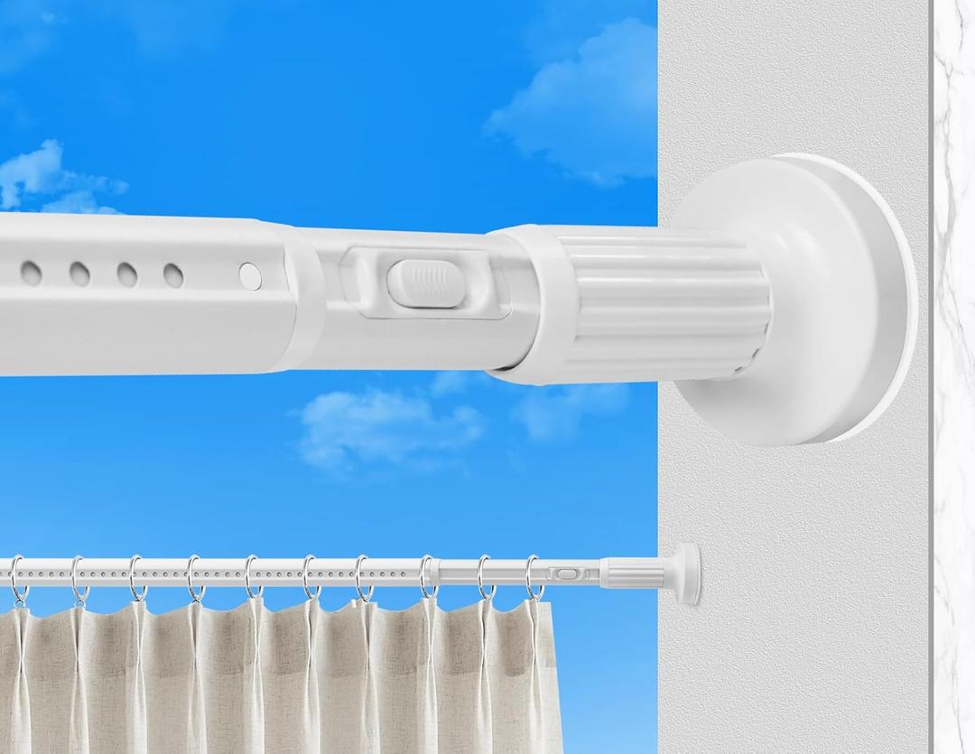 Tension Shower Curtain Rod 51-86 Inch,Adjustable Spring Shower Rod No Drilling for Window or Bathroom, Easy to Install, Never Rust,Very Secure,Rod Diameter 1.26 Inches-White