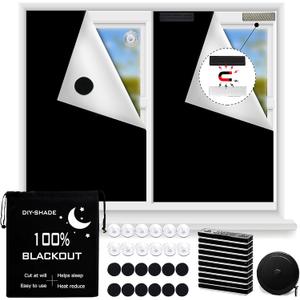 Magnetic Blackout Blind,100% Portable Blackout Curtain for Bedroom,No Drill Window Shades,DIY Cut Black Out Window Cover with Suction Cups and Magnetic Closure,2 Way to Put Up (118" x 57")