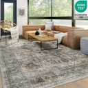 8x10 Machine Washable Area Rug for Living Room, Grey Rusty Boho Vintage Floral Rug Large Non-Slip Low Pile Soft Faux Wool Carpet, Kids and Pets Friendly for Bedroom Dining Room Farmhouse Decor Rug