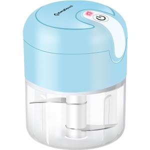 EASYSPEED Electric Garlic Chopper 1Cup, Mini USB Charging Wireless Food Processor with 304 Stainless Steel, 2 Sharp Blades, Portable Kitchen Meat Grinder for Onion, Garlic, Ginger, Baby Food (Blue)
