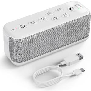 Raynic White Noise Machine, 42 Soothing Sounds Noise Machine, Rechargeable Battery Sound Machine with 8 Volumes, 5 Timers, Type-C Port, Headphone Jack for Baby, Adult, Home, Travel, Office