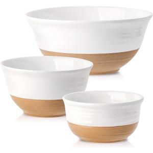 Hasense Ceramic Mixing Bowls, Large Salad Pasta Bowls Set, 2.1/1.0/0.5 Qt Serving Bowls for Entertaining, White Nesting Batter Bowls for Prepping Baking, Dishwasher Microwave Safe, Set of 3