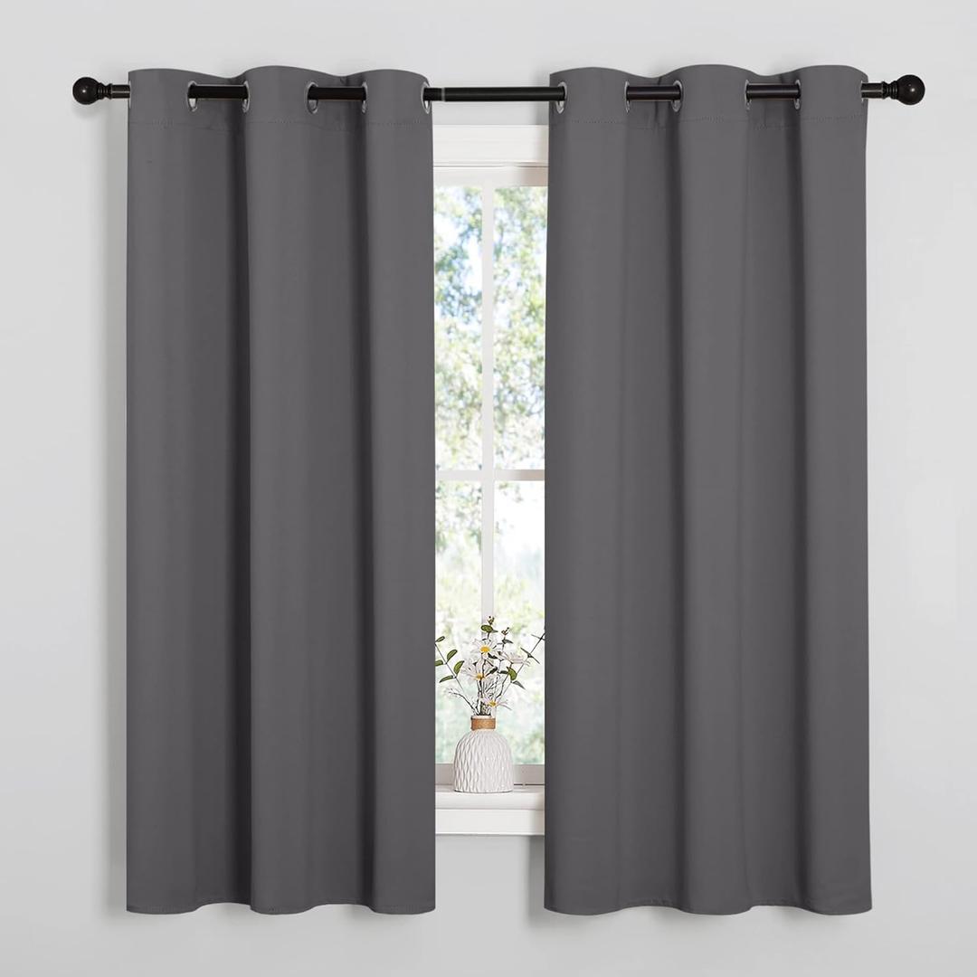 NICETOWN Thermal Insulated Grommet Blackout Curtains for Bedroom, 2 Panels, W42 x L63 Inch, Grey