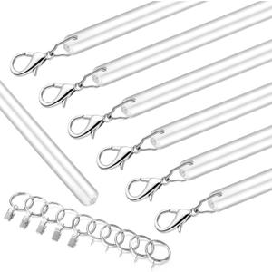 Shimeyao 10 Set 36 Inch Clear Acrylic Curtain Pull Wand with Metal Rings and Hooks, Clear Curtain Wands, Invisible Drapery Wand for Drapery and Grommet Curtains