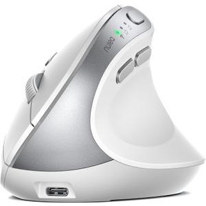 Nulea MD280 Ergonomic Vertical Wireless Mouse - Bluetooth & 2.4G Dual Mode, 4 Adjustable DPI 800/1200/1600/2400, Rechargeable, Silent Clicks, No Lag, 6 Buttons - Perfect for Laptop, Desktop White