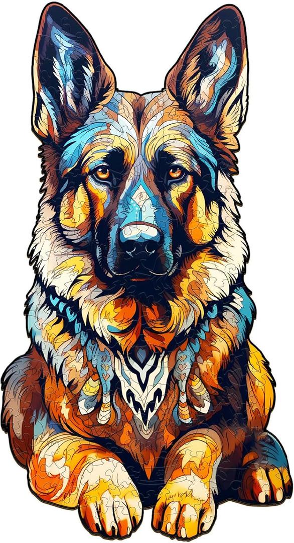 Wooden Puzzles for Adults - German Shepherd Wooden Jigsaw Puzzle - Unique Animal Shaped Wood Puzzles Adult - Christmas Birthday Gifts for Adults/Friends/Family - 168pcs 11.6 * 6.3in (Medium)