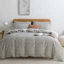 JELLYMONI Queen Duvet Cover Set, Cotton Duvet Cover 3 Pieces with Zipper Closure, 1 Duvet Cover and 2 Pillowcases(Gray with White Striped)