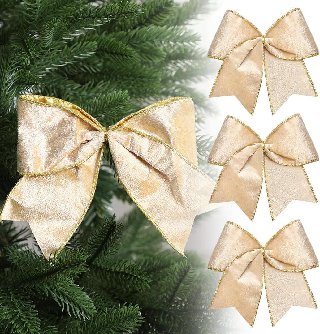 Panelee 12 Pcs Gold Velvet Christmas Bows 6 x 6 in Wreath Bow Christmas Tree Decorations Ornaments for Hanukkah Xmas Tree Topper Wreath Garland Party Gift Wrapping DIY Decor