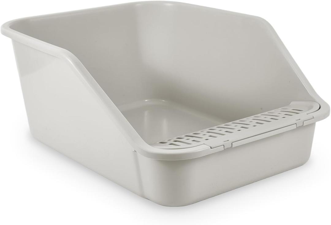 Large Cat Litter Box with High Sides, Cat Litter Pan for Indoor Big Cats, Open Top High Wall Kitty Litter Box with Low Entry for Kitten & Senior Cat, Easy to Clean, Anti-Splashing (Grey)