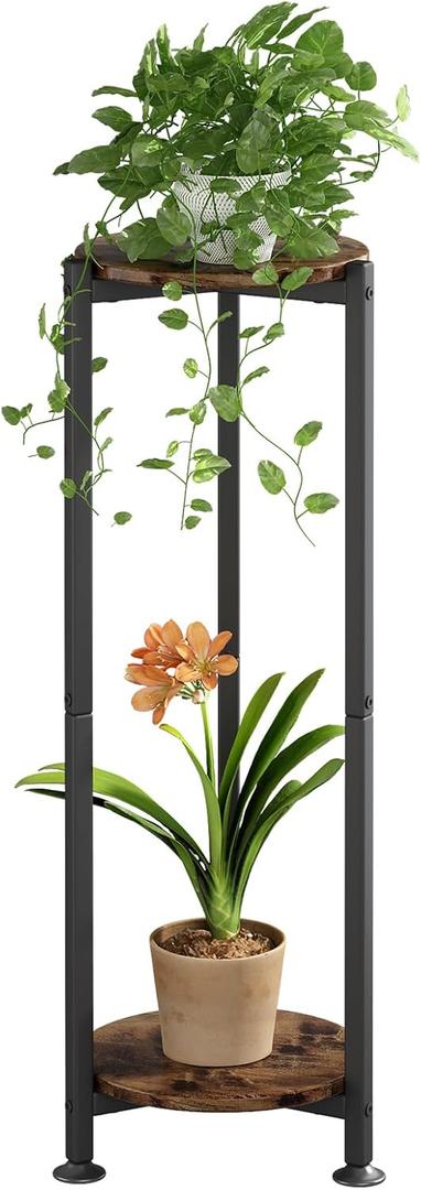 Plant Stand Indoor Corner Tall 2 Tier Metal Modern Flower Storage Plant Shelf Holder for Living Room Balcony Garden,Black (2 Tier-Black Round)