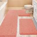ACCUMTEK Upgrade Extra Large Coral Bathroom Rug Set 3 Pieces Ultra Soft, Thick Absorbent Bath Mats, Non Slip Chenille Toilet Mat for Bathroom, Bedroom, Kitchen (48"x20"+24"x17"+U Shape24"x20")