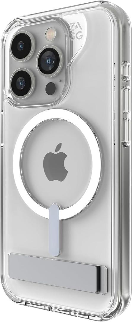 ZAGG Crystal Palace Snap iPhone 15 Pro Clear Phone Case w/Built-in Kickstand - Drop Protection (13ft/4m), Durable Graphene, Anti-Yellowing, and Scratch-Resistant MagSafe Phone Case