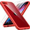 TAURI for iPhone SE Case, [Not-Yellowing] with 2X Tempered Glass Screen Protectors, [Military Grade Drop Protection] Slim Phone Case for iPhone SE, Red