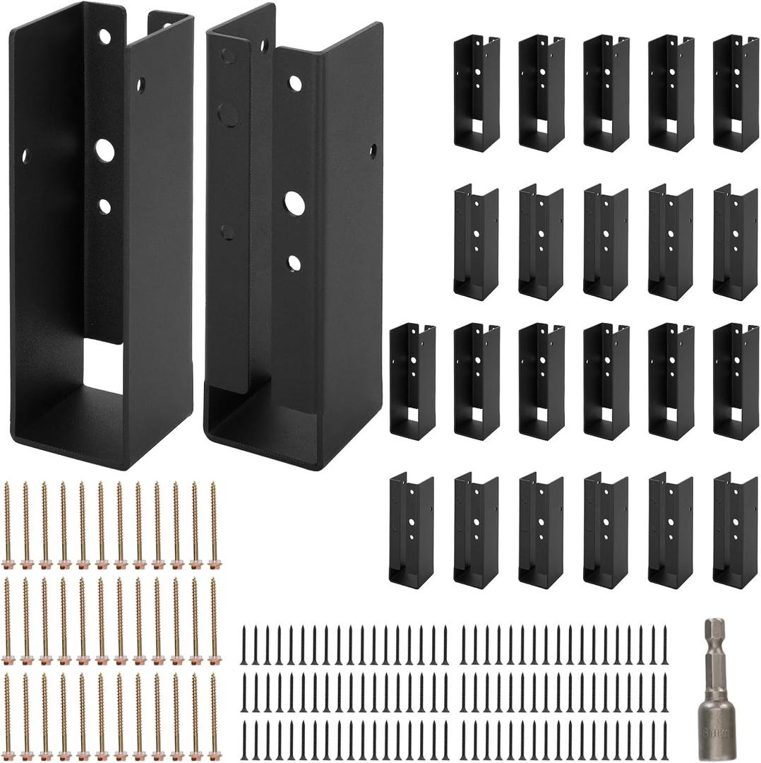 24 Pcs of 2x6 Joist Hangers, Concealed Joist Hangers, Q235B Black Powder Coated Heavy Duty Solid Steel Truss Brackets for 2 "x6 Beams, Swings, Floor Decks and Ceiling Truss Tie Brackets.