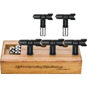 5Pcs Sprayer Tips, Airless Paint Sprayer Tips, Paired with Wooden Base and Black Portable Bag for Easy Storage(109,213,315,413,621)