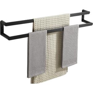 SAYAYO Double Towel Bar for Bathroom Wall Heavy Duty, 2 Tier 32 Inch Black Bath Towel Rack Towel Holder Thicken