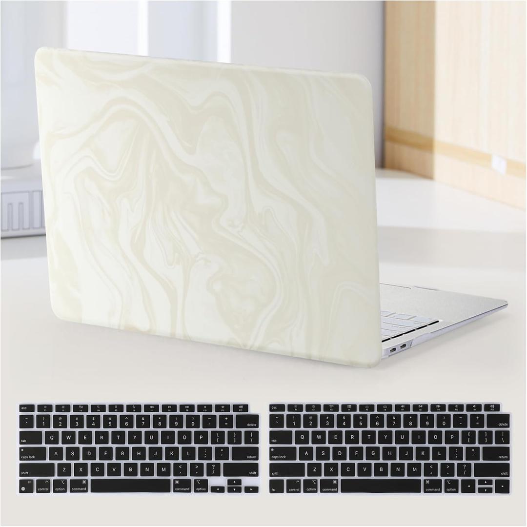 Compatible with MacBook Pro 13 inch Case M2 2026-2023,2022-2016 A2338 M1 A2251 A2289 A2159 A1989 A1708 A1706,PU Leather Plastic Hard Shell Case & Keyboard Cover for Mac Pro 13,Beige Soft Fleece