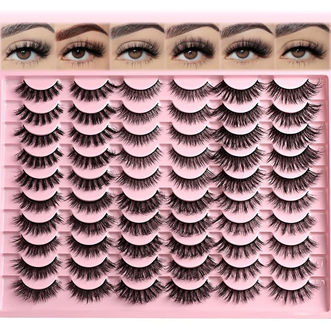 FARRED Lashes Natural False Eyelashes 6 Styles Wispy Strip Lash Pack 30 Pairs Cat Eye Fake Mink Eyelash Strips Short Fluffy Wispies Easy Lashes for Beginners Eye Lash Natural Looking for Daily Makeup