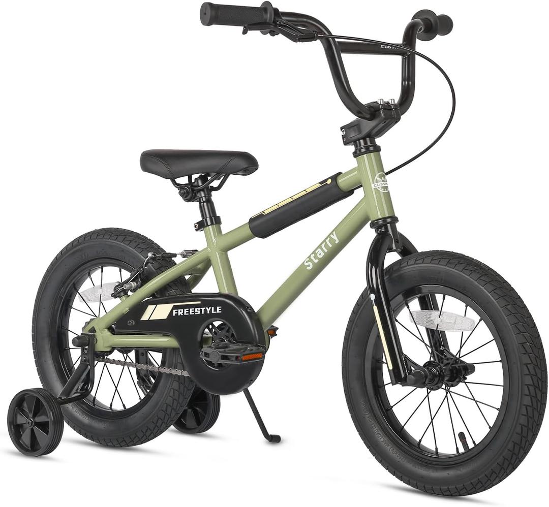 cubsala 14 Inch Little Kids Bike for 3 4 5 Years Old Boys Girls Beiginner Riders BMX Style Bicycle with Training Wheels Coaster & Rear V Brake, Army Green