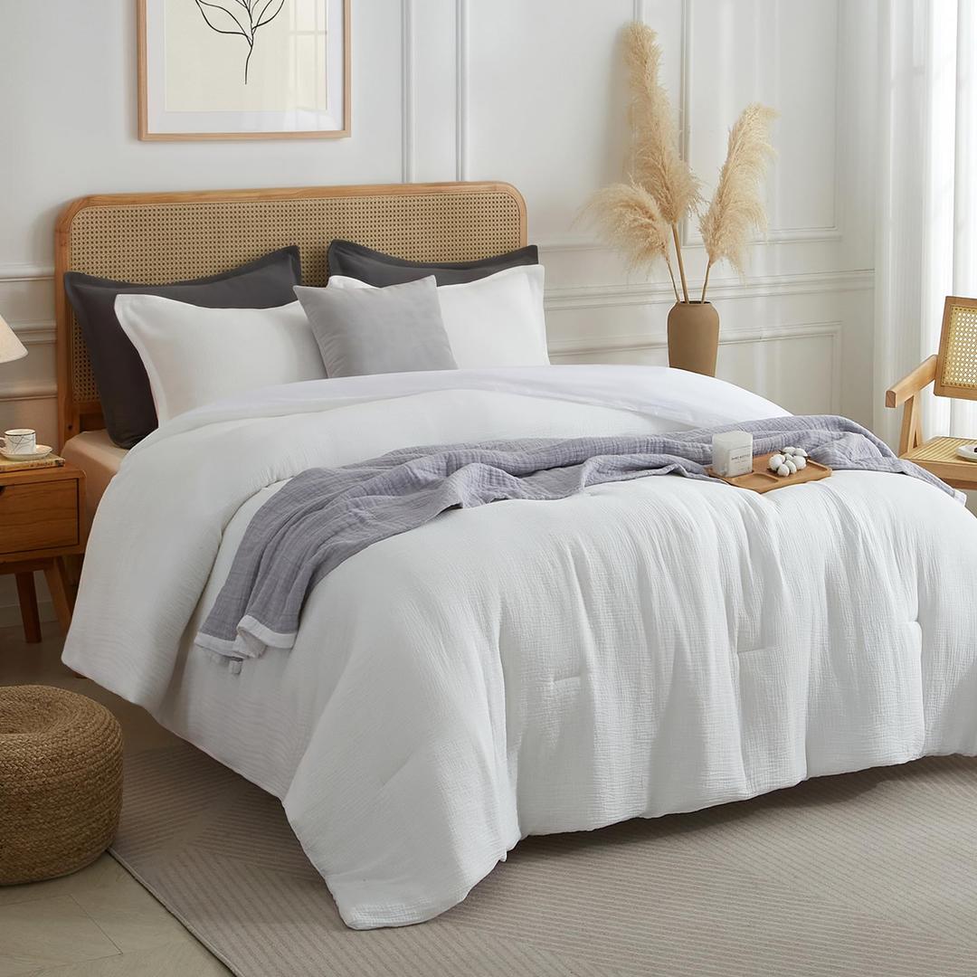 Bailix Cotton Muslin Comforter Set Queen with Polyester Filling, Green