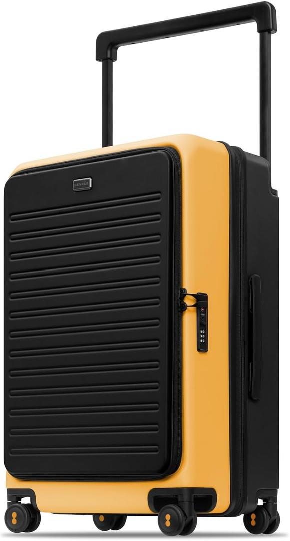 LEVEL8 Adventure Top Opening Luggage Airline Approved with Tsa Lock, 24 Inch Wide Handle Luggage with Spinner Wheels, Top Lid Opening Hardside Expandable Suitcases with Wheels, Yellowblack