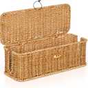 Cable Management Box, Handwoven Faux Rattan Cord Organizer Box with Lid, 2 Open Slots Cable Organizer Box, Decorative Cord Hider Box for Tv Computer USB Hub & Power Strip Holder Box (Natural)