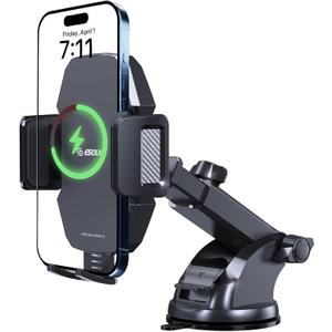 Car Phone Holder &15W Wireless Fast Charger, Auto-Clamp Qi Charging Mount, 360 Adjustable Phone Holder for iPhone/Android, Air Vent Mount with Overcharge Protection - by Esoulk