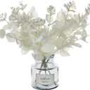 Tinsow 5 Pcs Artificial Eucalyptus Branches Real Touch Leaf Stem White Faux Eucalyptuses Wedding Bouquet Centerpiece Christmas Home Decor (White and Beige Mix, 5)