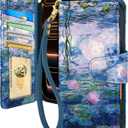 Toycamp for iPhone 17 Pro Wallet Case with Wrist Strap - Leather Flip Folio Phone Case with RFID Blocking 4 Card Holder for Apple for iPhone 17 Pro Funda Cute Aesthetic for Women Ladies, Water Lily