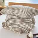 Besttouch Queen Brown Grid Bed Comforter 3 Pieces (1 Comforter, 2 Pillowcases)