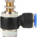 Pneumatic Push to Connect Air Flow Control Valve, 8mm Tube OD x 3/8" Male BSP Thread, Elbow 90 Degree Switch Valve Adapter Fitting (Pack of 5)