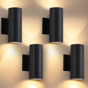 4 Pack Outdoor Sconce Lights for House, Modern Exterior Wall Light Fixtures, Black Cylinder Up and Down Lights Outdoor, Anti-Rust Porch Lights Wall Mount for Front Door Garage