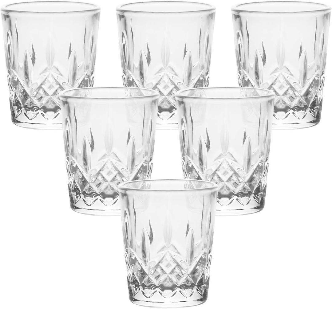 Carved Patterns Shot Glasses, 1.7 OZ, Set of 6, Clear, JY001