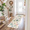 2x6 Washable Hallway Runner Rug: Floral Kitchen Rugs with Non-Slip Backing Vintage Low Pile Entryway Carpet for Living Room Bedroom Ultra Soft Water Resisitant Floor Mat for Bathroom Laudry(2x6,Cream)