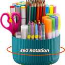 Marbrasse Desk Organizer, 360-Degree Rotating Pen Holder, Desk Organizers and Accessories with 5 Compartments Pencil Organizer, Art Supply Storage Box Caddy for Office, Home（Green）