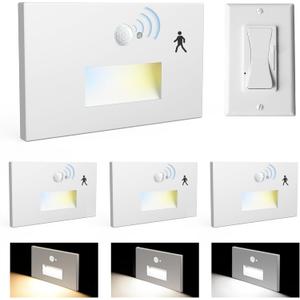 4 Pack Motion Sensor Stair Lights Indoor Outdoor,Dimmable Motion Activated Step Lamp 3000K/4000K/6000K,Hardwired 120V 4W IP65 Waterproof Outside Stairway Lights,Led Staircase Light- White
