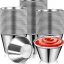 DJZZ 50 Pcs Metal Sauce Cups 2.5oz Ramekins, Stainless Steel Dipping Sauce Cups Metal Condiment Container Reusable Round Butter Dressing Restaurant Small Bowls (50)