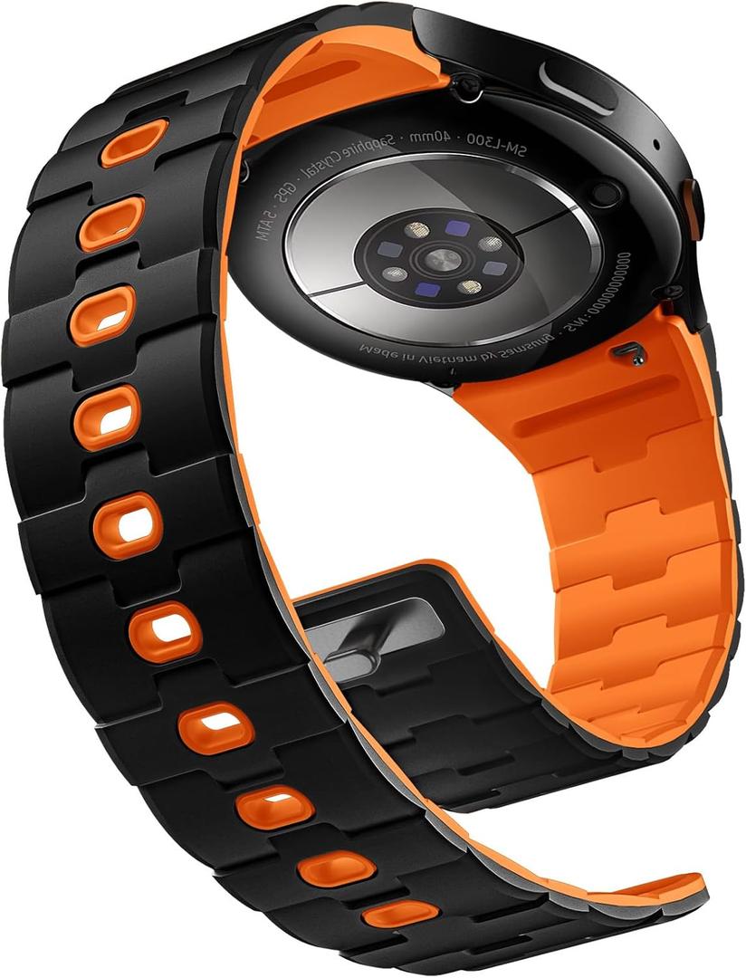 Bandletic Strong Magnetic Bands Compatible with Samsung Galaxy Watch 7/FE/6/5/4 Band 40mm 44mm/Galaxy Watch 5 Pro 45mm/Watch 6 4 Classic 42mm 46mm 43mm 47mm, 20mm Silicone Strap for Women, Black/Orange
